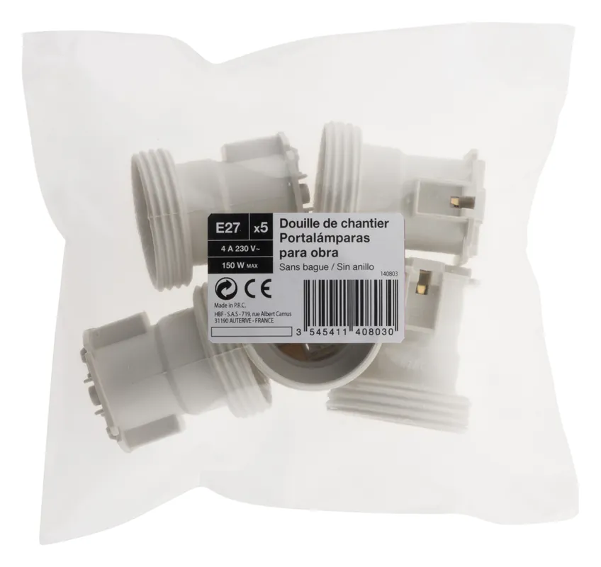 Douilles de chantier E27 plastique blanc par 5 - ZENITECH Top Vente