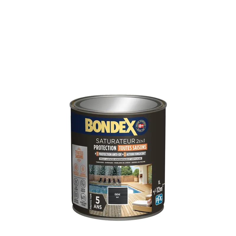Saturateur 2 en 1 protection 5 ans ébène mat 1L BONDEX Acheter Direct