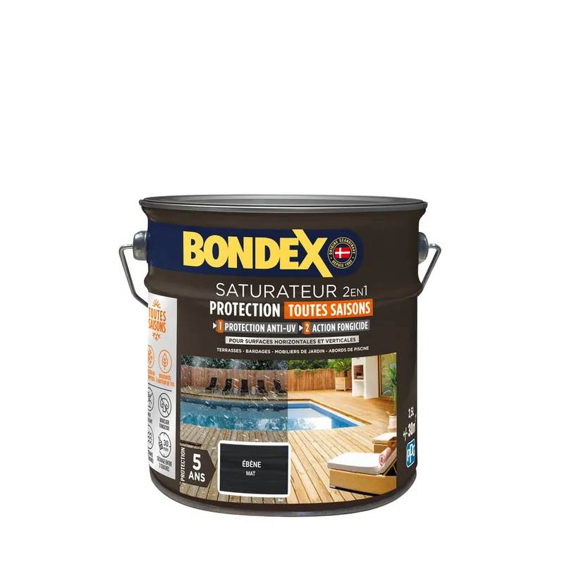 Saturateur 2 en 1 protection 5 ans ébène mat 1L BONDEX Offre Limitée