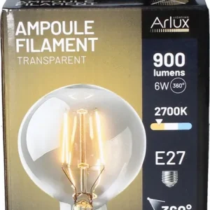 Commander Maintenant Ampoule LED globe 95 mm filaments clairs 6W 900 lumens dimmable blanc chaud - ARLUX