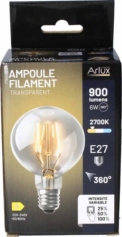 Commander Maintenant Ampoule LED globe 95 mm filaments clairs 6W 900 lumens dimmable blanc chaud - ARLUX