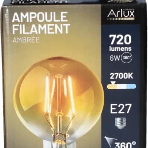 Ampoule LED globe 95 mm ambrée 6W 720 lumens dimmable blanc chaud - ARLUX Super Prix