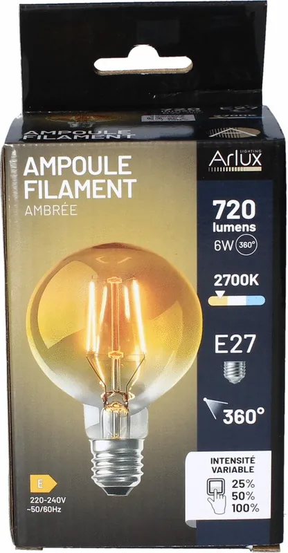 Ampoule LED globe 95 mm ambrée 6W 720 lumens dimmable blanc chaud - ARLUX Super Prix