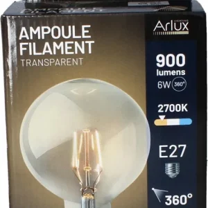 Certifié Ampoule LED Globe filament clairs 6W 900 lumens dimmable blanc chaud - ARLUX