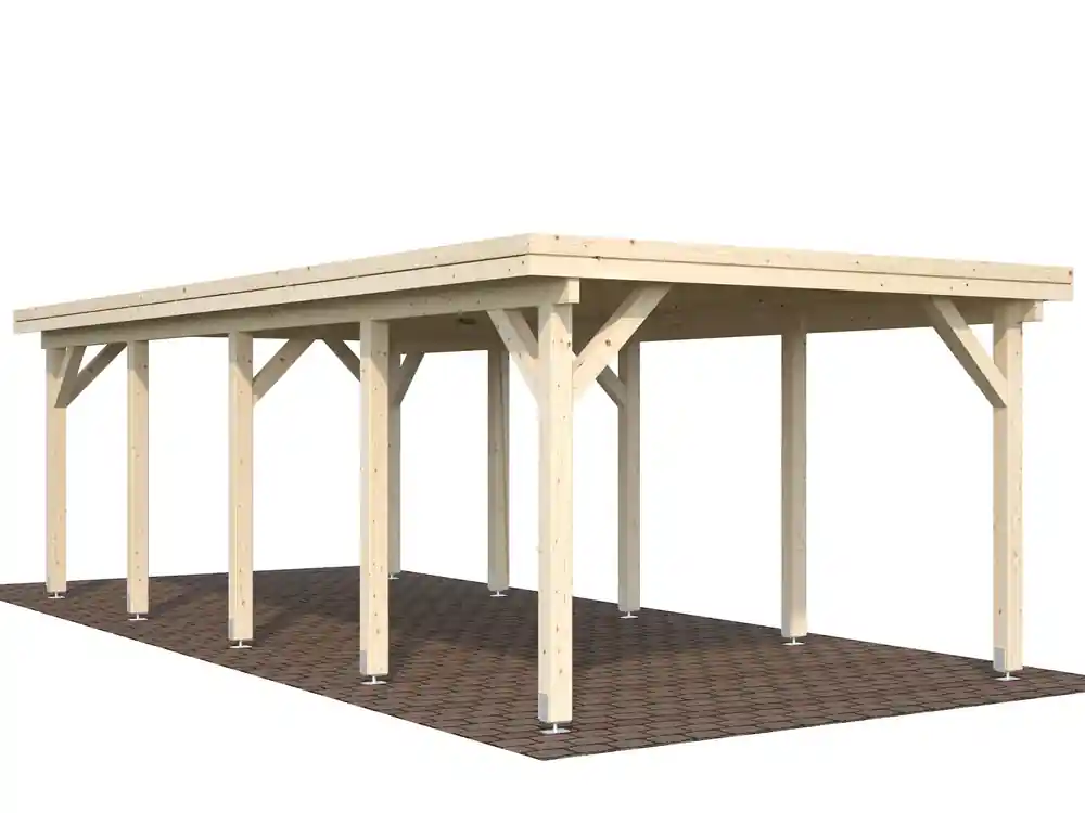 Certifié Carport toit plat en bois Karl - 1 voiture - 27,4 m² hors-tout - Livraison à domicile incluse - PALMAKO