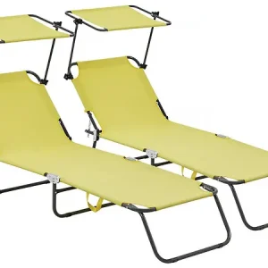 Lt de 2 bains de soleil pliable "Lazy" - Avec pare soleil - Jaune HABITAT ET JARDIN Achat Immédiat