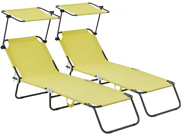 Lt de 2 bains de soleil pliable "Lazy" - Avec pare soleil - Jaune HABITAT ET JARDIN Achat Immédiat