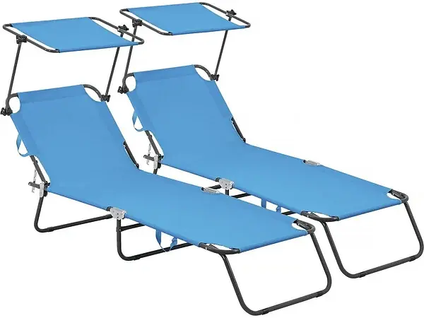 Lot de 2 bains de soleil pliable "Lazy" - Avec pare soleil - Bleu HABITAT ET JARDIN Produit De Marque