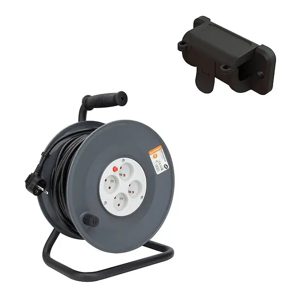 Dernier Modèle Enrouleur H05VV-F 4 prises 40m 3G1,5 + coupe-circuit + support - Zenitech
