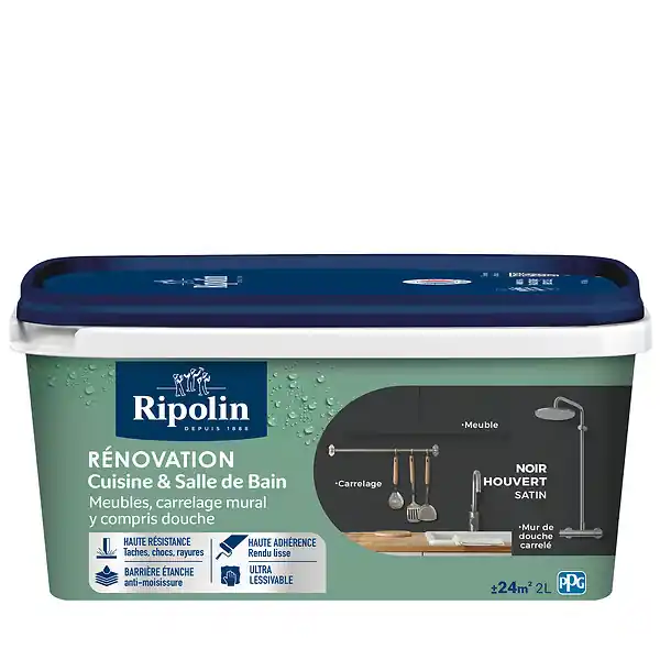 Peinture rénovation cuisine et bain Satin Noir - 2L RIPOLIN Commander Vite