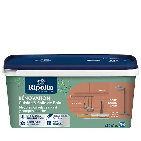 Meilleure Vente Peinture cuisine et bain satin Ocre Nubie - 2L RIPOLIN