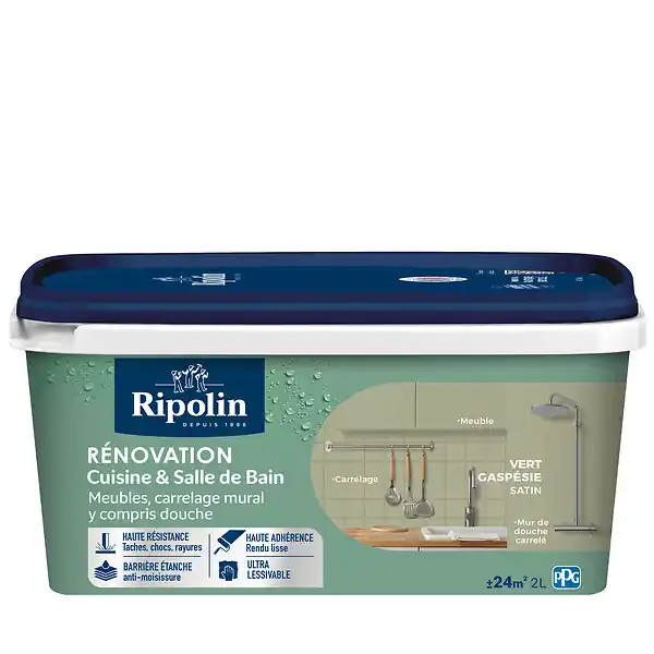 Prix Choc Peinture satinée cuisine et bain - Vert Gaspésie - 2L RIPOLIN