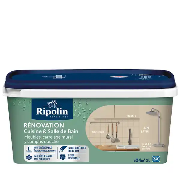 Peinture satinée - Cuisine et Bain - Lin 2L RIPOLIN Commander Vite