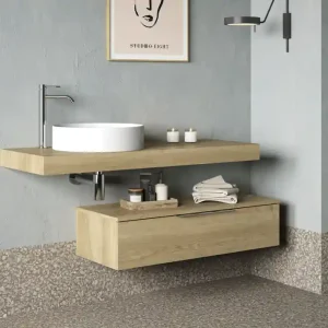Plan de travail de salle de bains Lotus L120 x H8 x P46 cm panneau de particules bois Populaire