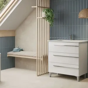 Satisfait Ou Remboursé Meuble de salle de bains Cies 3 tiroirs L80 x H84 x P45 cm panneau de particules blanc