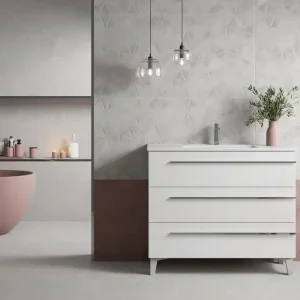 Meuble de salle de bains Cies 3 tiroirs L100 x H84 x P45 cm panneau de particules blanc Prix Choc