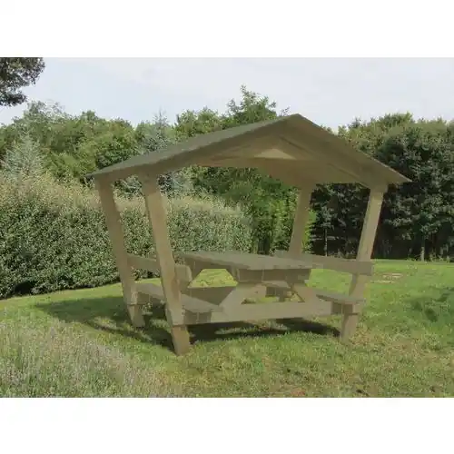 Dernière Chance Table pique-nique RUBY bois avec toit 179x161x72 cm 8 places - WHITE WOOD
