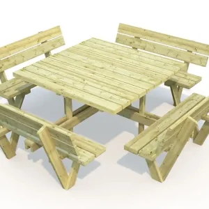 Meilleur Choix Table de pique nique carré Arthur en bois 260x260x74 cm WHITE WOOD