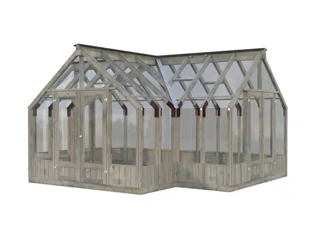 Promotion Saisonnière Serre de jardin Emilia - Bois autoclave gris & verre trempé - 22,9 m² hors-tout - Livraison à domicile incluse - PALMAKO