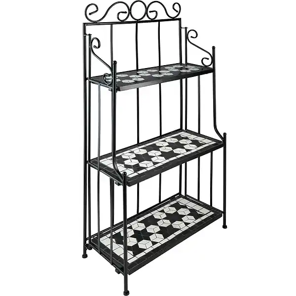 Pas Cher Etagère pour plantes mosaïque 3 niveaux noir/blanc TECTAKE