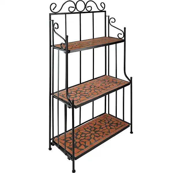 Vente Directe Etagère pour plantes mosaïque 3 niveaux marron terracotta TECTAKE