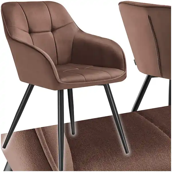 Marque Chaise rembourrée en velours matelassé avec dossier continu brun/noir TECTAKE