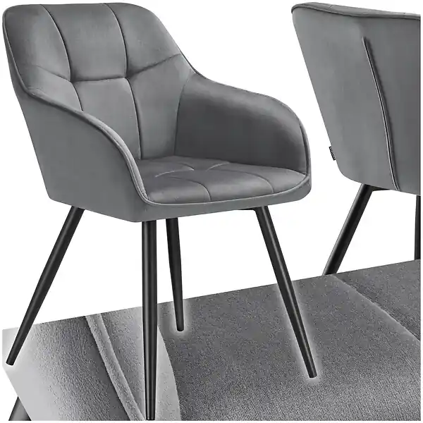 Meilleur Choix Chaise rembourrée en velours matelassé avec dossier continu gris/noir TECTAKE