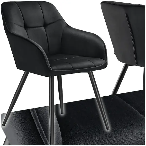 Chaise rembourrée en velours matelassé avec dossier continu noir TECTAKE Prix Promo
