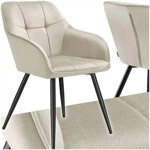 Offre Exclusive Chaise rembourrée en velours matelassé avec dossier continu crème/noir TECTAKE