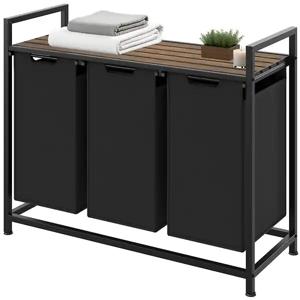 Panier à linge avec étagère, style industriel noir/marron TECTAKE Meilleur Choix