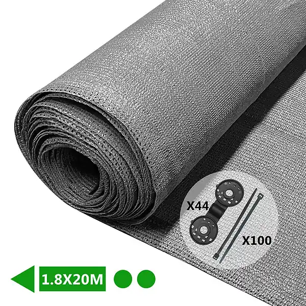 Brise vue occultant en HDPE 150g/m² 1.8x20m avec attaches de fixation gris VOUNOT Promotion