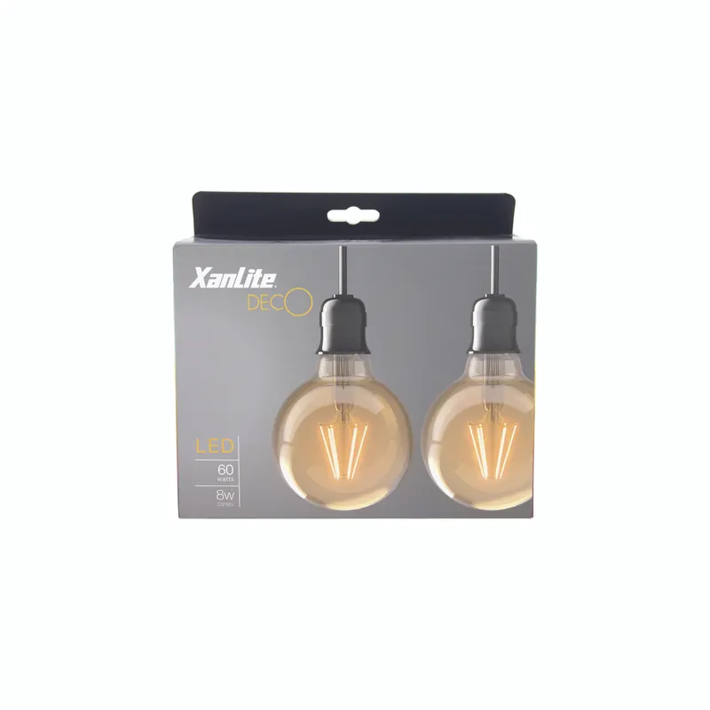 Prix Choc Lot de 2 ampoules LED déco Globe G95 au verre ambré 9 W = 806 Lumens blanc chaud - XANLITE
