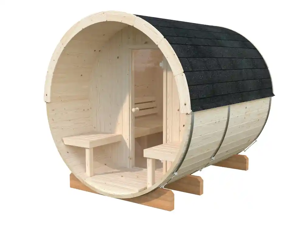 Sauna extérieur rond en bois Palmako Anita 4 places avec poêle - 8,6 m² - PALMAKO Prix Choc