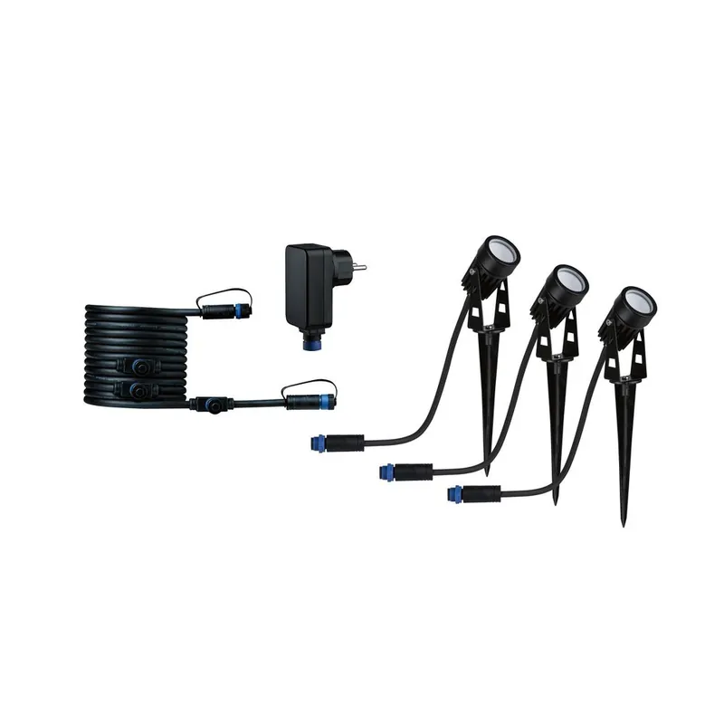 Spots LED extérieur blanc chaud IP65 3x3,5W 3x150 lumens 24V Kit de démarrage - Plug & Shine PAULMANN Expédition Rapide