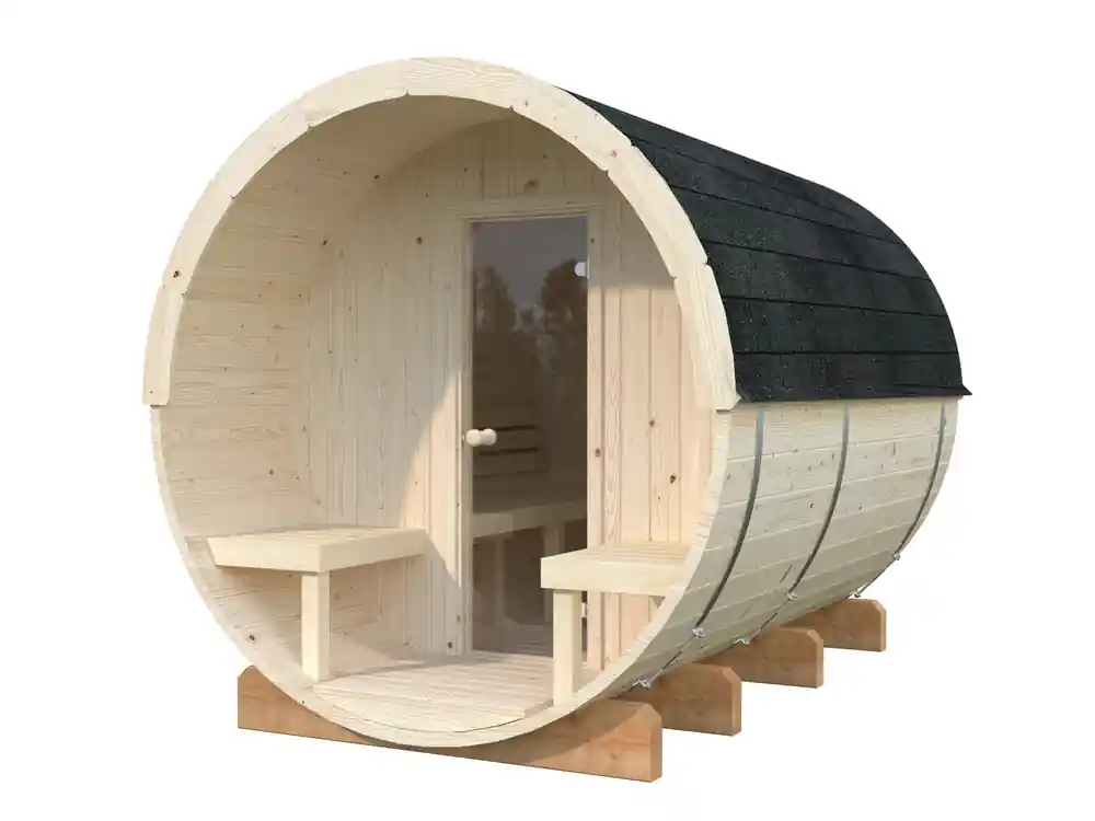Meilleur Prix Sauna extérieur rond en bois Palmako Anita 4 places avec poêle - 10,4 m² - PALMAKO