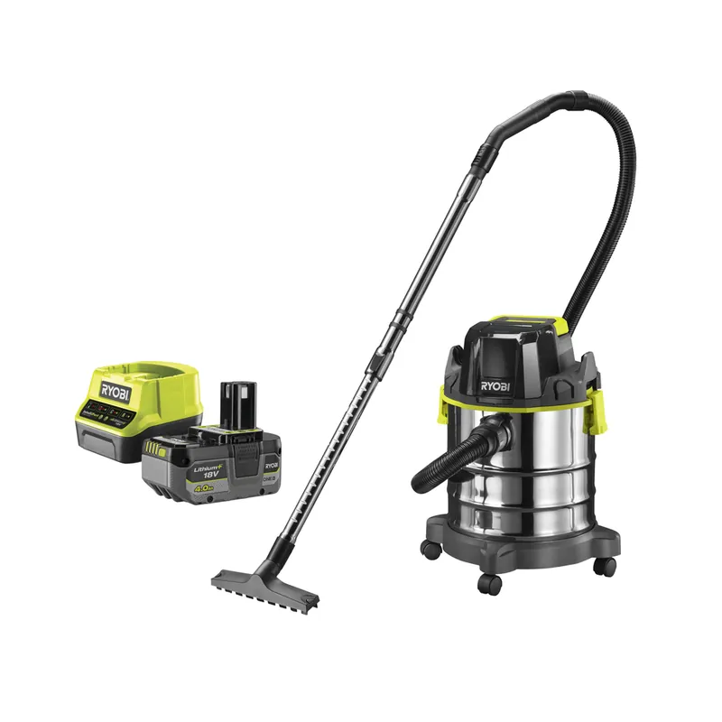 Aspirateur eau et poussières 18V ONE+ cuve en inox 18l avec batterie 4Ah et chargeur RYOBI Nouvelle Collection