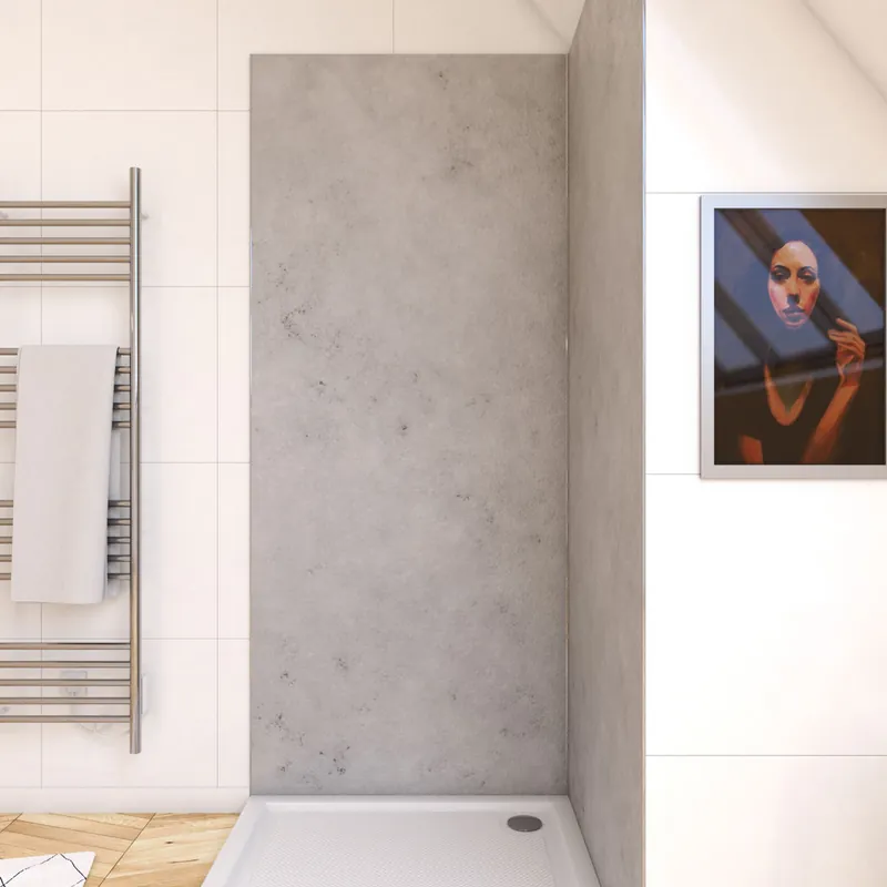 Expédié Aujourd'hui Panneau mural de douche pierre Light Grey finition béton 90 x 210 cm AURLANE