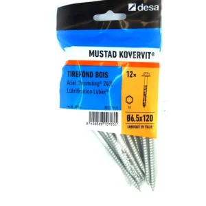 Tirefond Kovervit TH 6.5 x 120 mm par 12 MUSTAD Haute Qualité