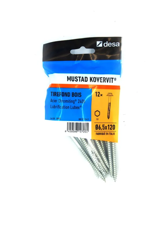 Tirefond Kovervit TH 6.5 x 120 mm par 12 MUSTAD Haute Qualité