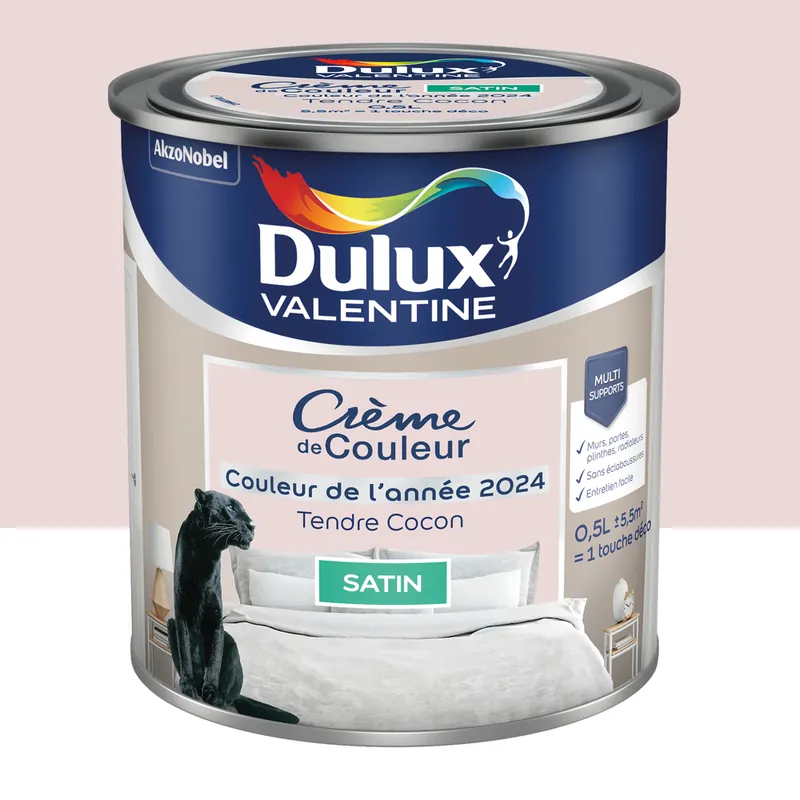 Peinture Crème de Couleur Dulux Valentine Satin Tendre Cocon 0.5 L Retour Gratuit