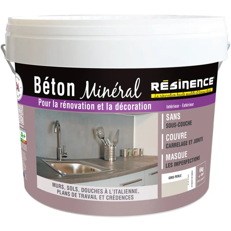 Enduit décoration béton minéral gris perle 6 kg RESINENCE Haute Qualité