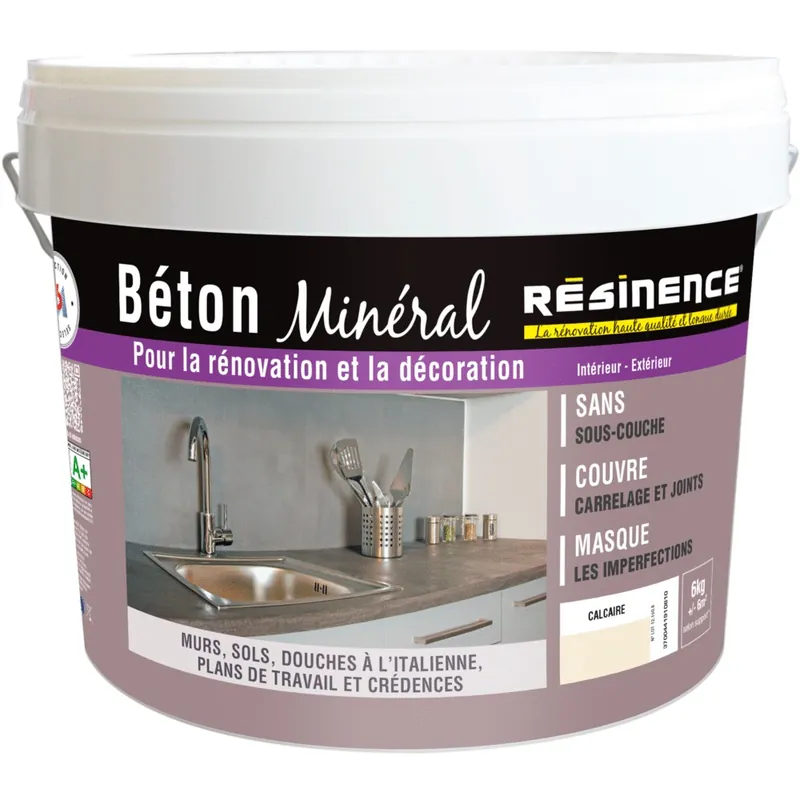 Certifié Enduit décoration béton minéral calcaire 6 kg RESINENCE