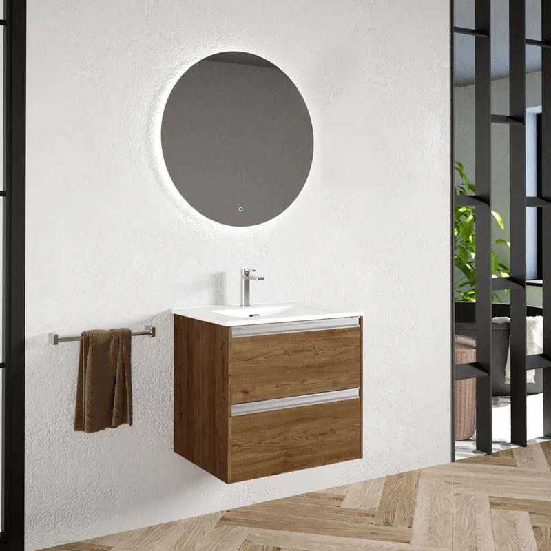 Meilleur Choix Caisson de salle de bains Thana 2 tiroirs L60 x H55 x P45 cm panneau de particules vieux chêne