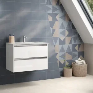 Meilleur Prix Caisson de salle de bains Thana 2 tiroirs L80 x H55 x P45 cm panneau de particules blanc