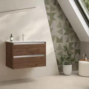 Caisson de salle de bains Thana 2 tiroirs L80 x H55 x P45 cm panneau de particules vieux chêne Prix Choc