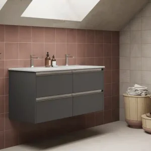 Caisson de salle de bains Thana 4 tiroirs L120 x H55 x P45 cm panneau de particules anthracite mat Nouvelle Collection