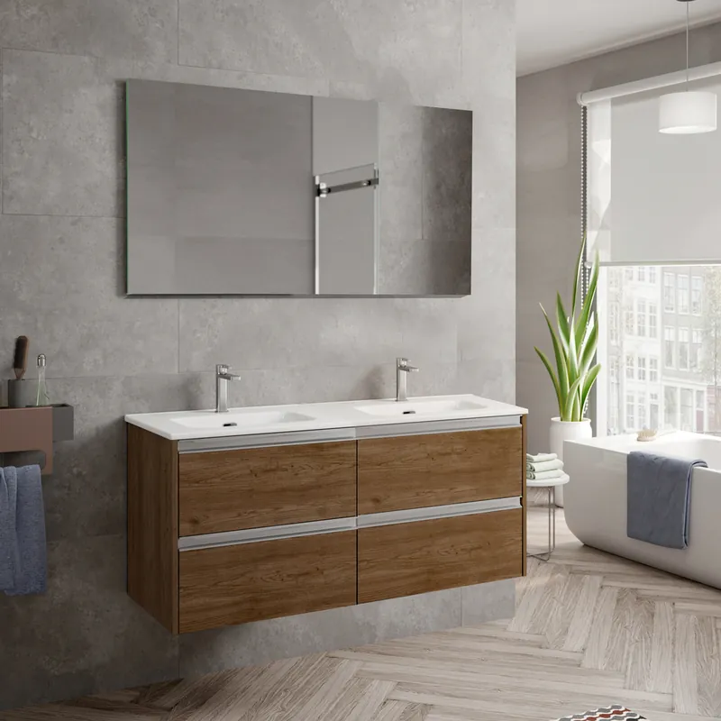 Caisson de salle de bains Thana 4 tiroirs L120 x H55 x P45 cm panneau de particules vieux chêne Haute Qualité