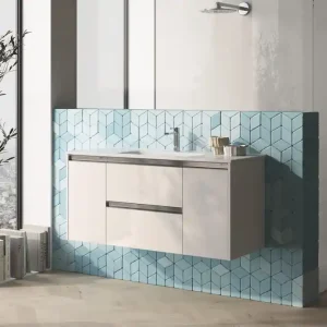 Caisson de salle de bains Thana 2 tiroirs 2 portes L120 x H55 x P45 cm panneau de particules blanc Haute Qualité