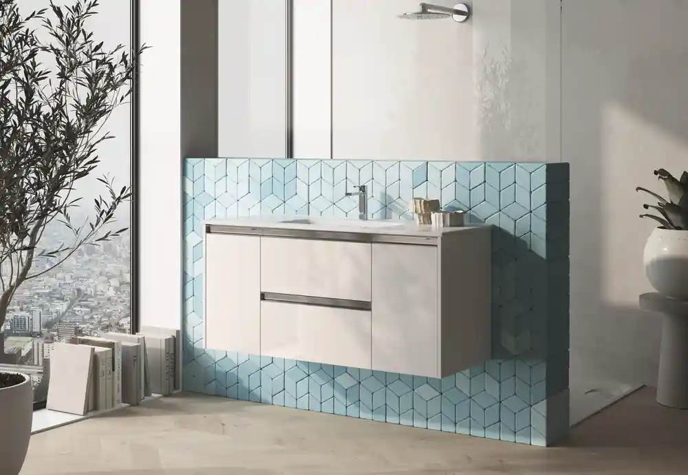 Caisson de salle de bains Thana 2 tiroirs 2 portes L120 x H55 x P45 cm panneau de particules blanc Haute Qualité