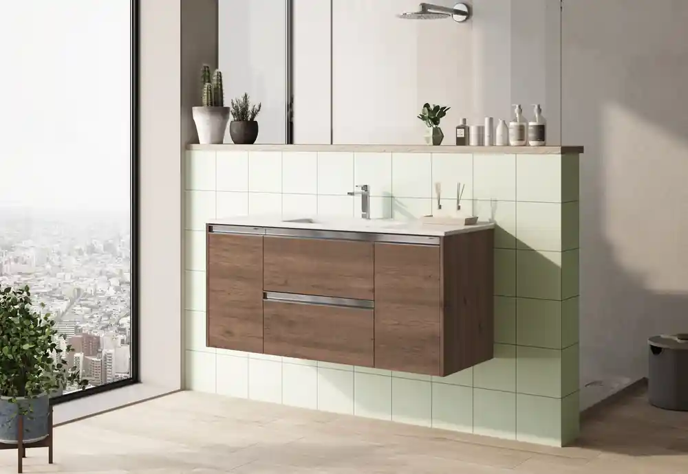 Caisson de salle de bains Thana 2 tiroirs 2 portes 120 x 59 x 46 cm panneau de particules vieux chêne Marque